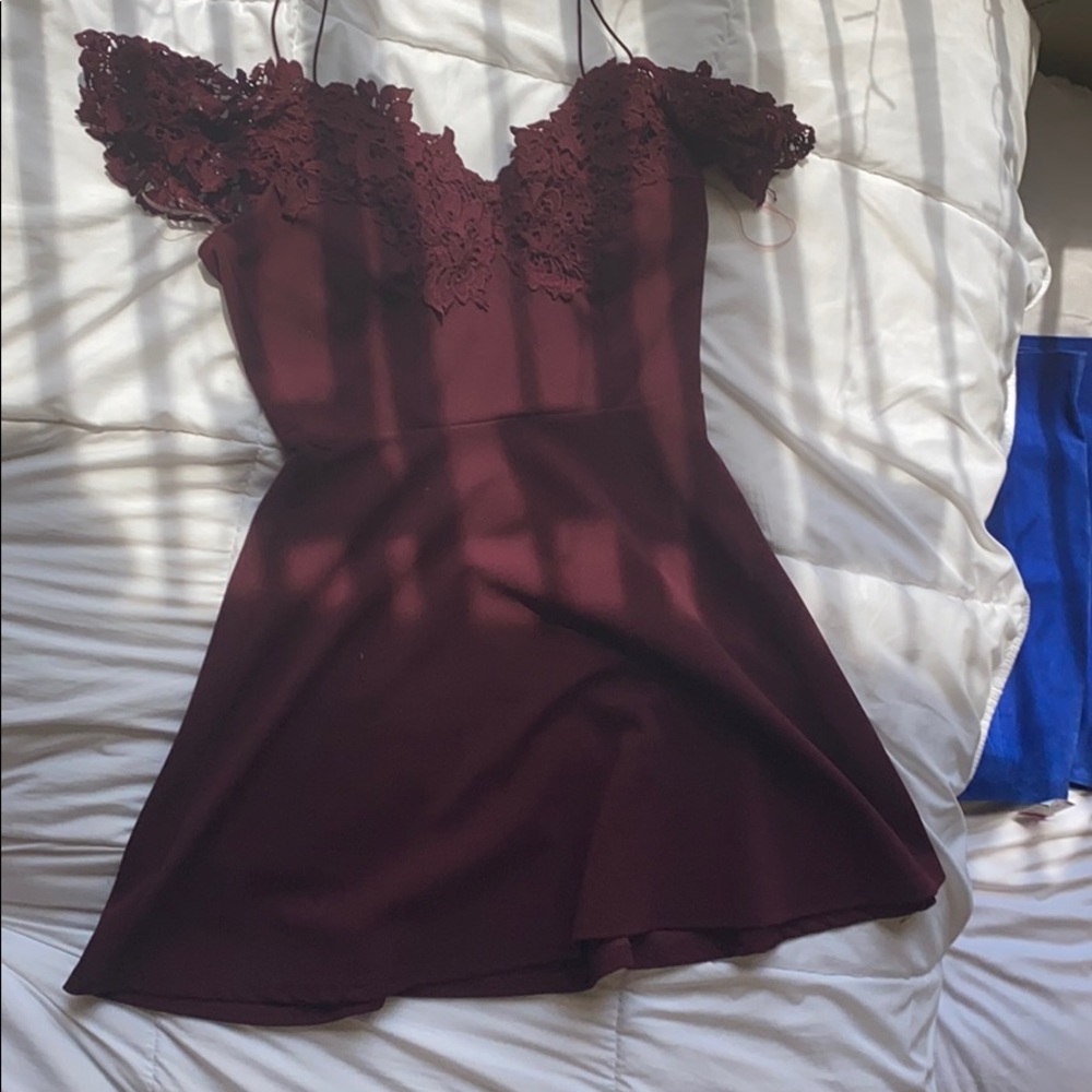 Off the shoulder maroon dress